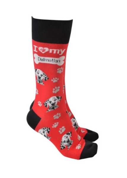 Sock Society - Dog - I love my Dalmatian - Red Body with Black tops toes and heels