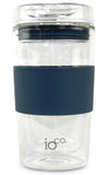 12oz  Reusable Glass Coffee Cup - Denim Midnight Blue colour