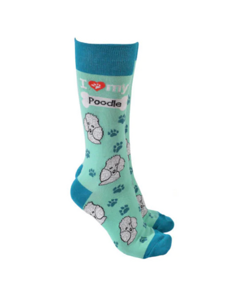 Sock Society - Dog - I love my Poodle - Mint body with Green top toes and heels