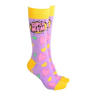 Sock Society - Super Mum socks in Light Mauve body - with Yellow tops toes and heels.