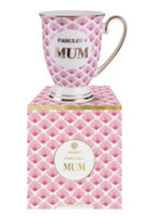 Fabulous MUM -In pinks - gold trim on the rim handle and base of mug comes boxed
