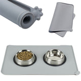 Silicone Pet Mat 30cm x 48cm Food Mat In Grey with pet bowls