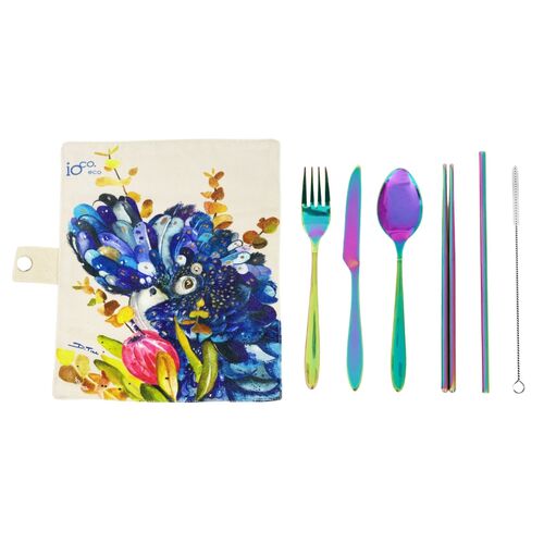 Red Tailed Black Cockatoo - Beautifully created Australiana themed travel cutlery wraps  - design by Dana Till.  Range comes with variety of cutlery choice:    Red Tailed Black Cockatoo - Rainbow Cutlery Garage Gang Cockatoo - Rose Gold Cutlery Kookaburra - Silver Cutlery Hummingbird - Champagne Cutlery
