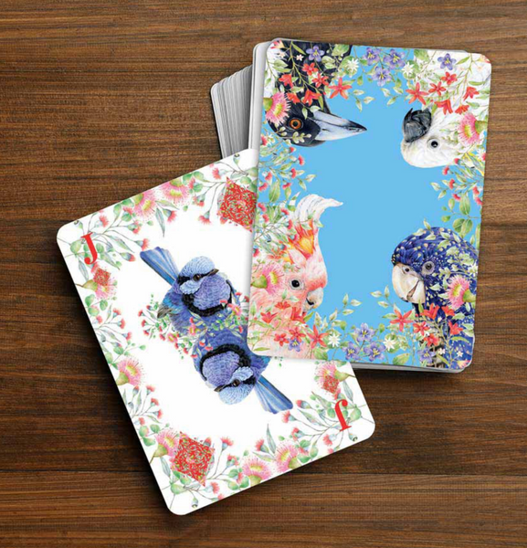 Deck of Aussie Bird and Flower Playing Cards - Beautifully created by Popcorn Blue - Deck with 1 card pulled