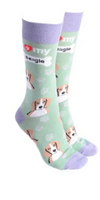 Sock Society - Dog - Beagle  - sage green Body and Dusty Purple tops toes and Heels