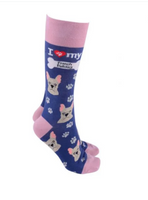 Sock Society - Dog - I love my French Bulldog Navy body with Pink tops toes and heels