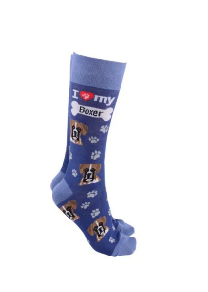 Sock Society - Dog - Boxer  - Navy Blue Body and Dusty blue tops toes and Heels