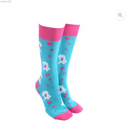 Sock Society Dog - Puppy Love With Turquoise body with Pink Tops Toes and Heels