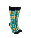 Sock Society Cheers Beers with Green Body and Black Tops Toes and heels