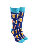 Sock Society Cheers Beers with Navy Body and Light Blue Tops Toes and heels