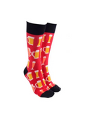 Sock Society Cheers Beers with Red Body and Black Tops Toes and heels