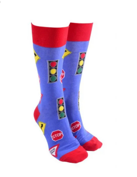 Sock Society Traffic Signs with Mauve Body and Red Tops Toes and heels