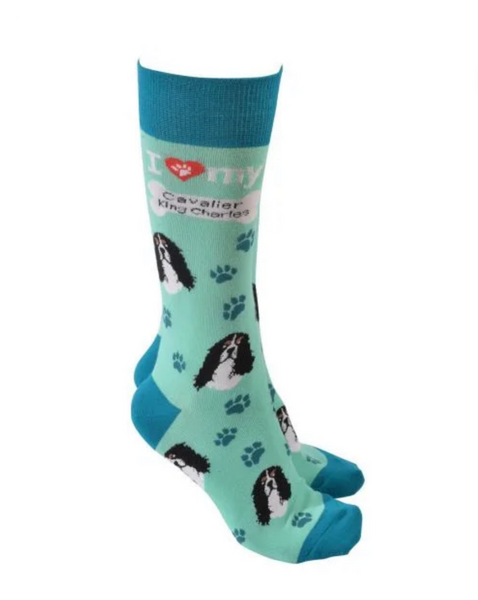 Sock Society - Dog - Cavalier King Charles  -  Mint Body and Green tops toes and Heels