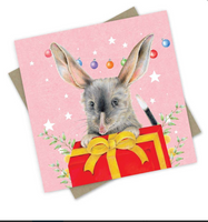Bilby Christmas - single card - Silver Box of 6 Christmas card set  - by Popcorn Blue - Australian Made