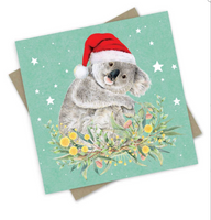 Koala Santa - single card - Silver Box of 6 Christmas card set  - by Popcorn Blue - Australian Made