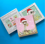 Emu Santa - single card - Silver Box of 6 Christmas card set  - by Popcorn Blue - Australian Made