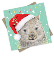Wombat’s Bush Christmas - single card - Silver Box of 6 Christmas card set  - by Popcorn Blue - Australian Made