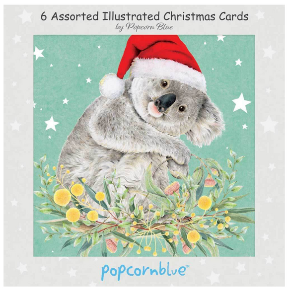 Silver Box of 6 Christmas card set Front of box - by Popcorn Blue - Australian Made
