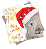 Merry Christmas Mr Wombat - Box of 6 Red Box of Illustrated Christmas Card - created by Popcorn Blue - Made in Australia