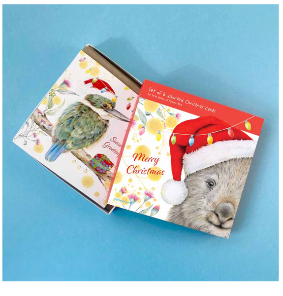 Box of 6 Illustrated Christmas Cards Red box set created by Popcorn Blue - Australian Made