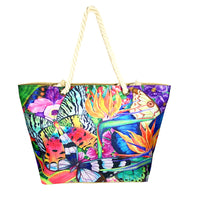 Beach Bag with Butterflies design with Sand backing and zip. Made from polyester - rope handles