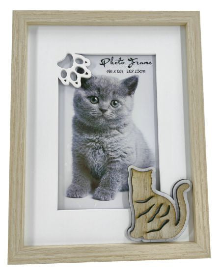 Cat MDF Photo Frame with paw in top left corner and Cat in bottom right corner