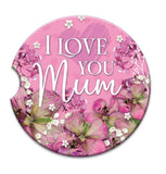 Embossed Ceramic Car Coaster - I Love you Mum - in Pink