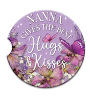Embossed Ceramic Car Coaster - Nanna gives the best hugs & Kisses - in Purple