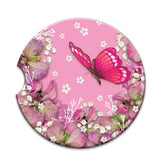 Embossed Ceramic Car Coaster - Pink Petal Butterfly - in Pink