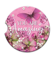 Embossed Ceramic Car Coaster - You are Amazing - in Pink
