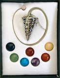 Chakra Pendulum Gift Box Set - Lists the 7 chakra and correlating stone.