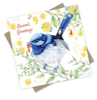 Fairy Wren Season’s Greetings - in Red Christmas Card box set of 6 - by Popcorn Blue - Australian Made