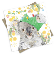Merry Koala Christmas Card in Red Boxed Christmas Card set of 6 by Popcorn Blue - Australian Made
