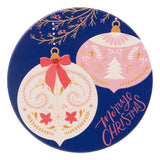 Ceramic Coaster Cork backed Embossed 3D writing Merry Christmas - Navy Bauble