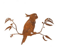 Cockatoo on a branch in Corten steel in rust