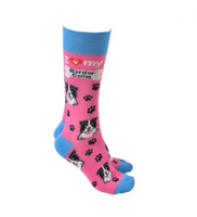 Sock Society - Border collie - in Pink with Light blue in tops heels and Toes