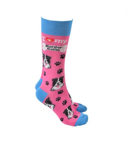 Sock Society - Border collie - in Pink with Light blue in tops heels and Toes