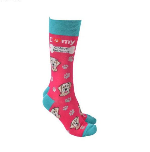 Sock Society - Dogs - Golden Retriever Socks with a Pink body and Blue tops toes and heels