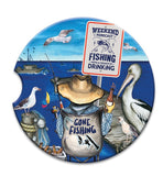 Ceramic Car Coasters - Gone Fishing - Weekend forecast - fishing with a chance of drinking