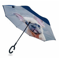 Reversible umbrella - Frenchie dog pictured on the inside.