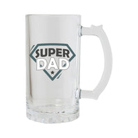 Glass Beer Tankard - Hand Painted  with Saying - Super Dad. Great gift for DAD