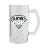 Glass Beer Tankard - Hand Painted  with Saying - Super Dad. Great gift for DAD