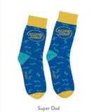 Bright coloured polyester socks for Dad on Father’s Day - Sock reads -Super. Dad
