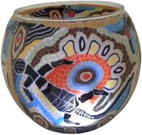 Glowing Glass Lizard in an Aboriginal design - Candle holder