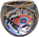 Glowing Glass Lizard in an Aboriginal design - Candle holder