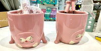 Cat Doing Handstand Planter Pot in Pink. 2 faulty pots pictured. Glaze missing on pots in spots on pot