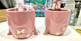 Cat Doing Handstand Planter Pot in Pink. 2 faulty pots pictured. Glaze missing on pots in spots on pot