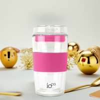 IOCO 12OZ Bossy Pink Glass coffee traveler cup- in chrismas theme