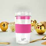 IOCO 12OZ Bossy Pink Glass coffee traveler cup- in chrismas theme