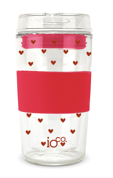 IOCO 12OZ Limited Edition Love Red Glass Reusable Coffee Traveler Cup